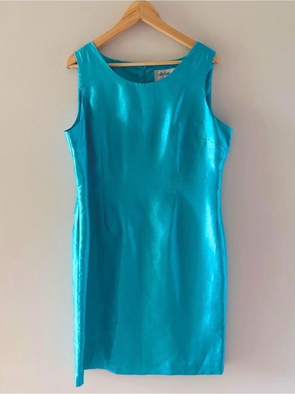 Vintage Y2K Aqua Blue Satin Sheath Dress Collections for Le Suit Sleeveless Midi